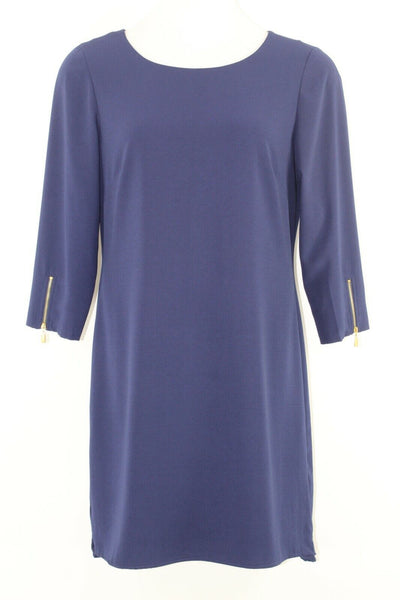 Laundry Shelli Segal Sz 12 Navy Blue Zipper Detail Poly Spandex Lined Dress