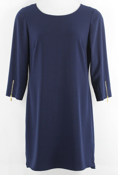 Laundry Shelli Segal Sz 12 Navy Blue Zipper Detail Poly Spandex Lined Dress