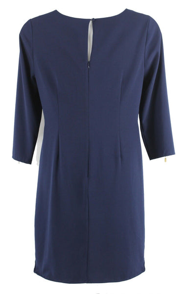Laundry Shelli Segal Sz 12 Navy Blue Zipper Detail Poly Spandex Lined Dress