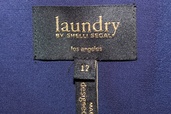 Laundry Shelli Segal Sz 12 Navy Blue Zipper Detail Poly Spandex Lined Dress