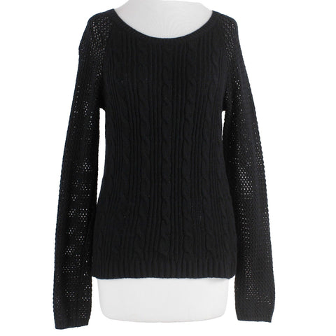 By Design NEW $50 Sz L Black Open Knit Pull Over Cotton Nylon Sweater