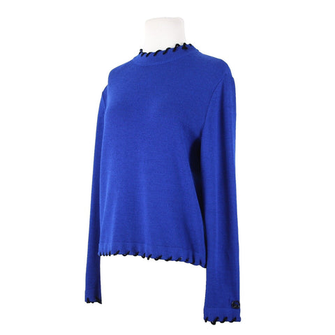 St John Sport Sz S Royal Blue Black Trim Collared Santana Knit AS IS Sweater