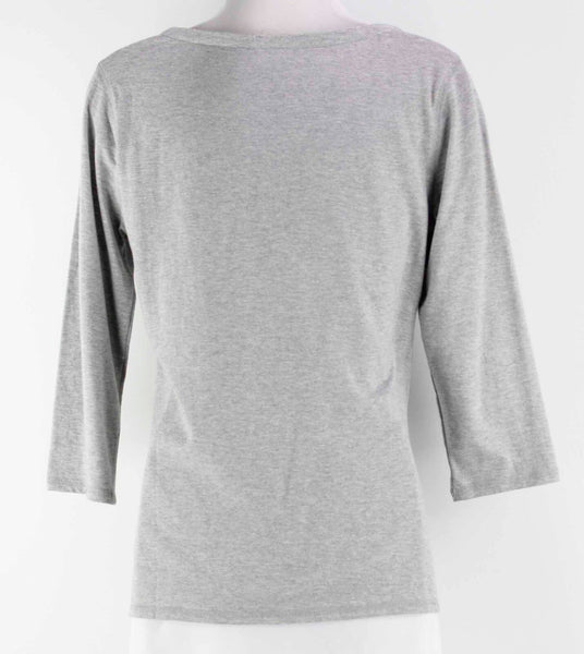 Isaac Mizrahi Sz XS Gray Cotton Modal Blend Ribbon Applique Rhinestones Top