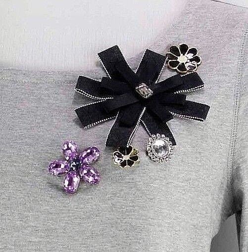 Isaac Mizrahi Sz XS Gray Cotton Modal Blend Ribbon Applique Rhinestones Top