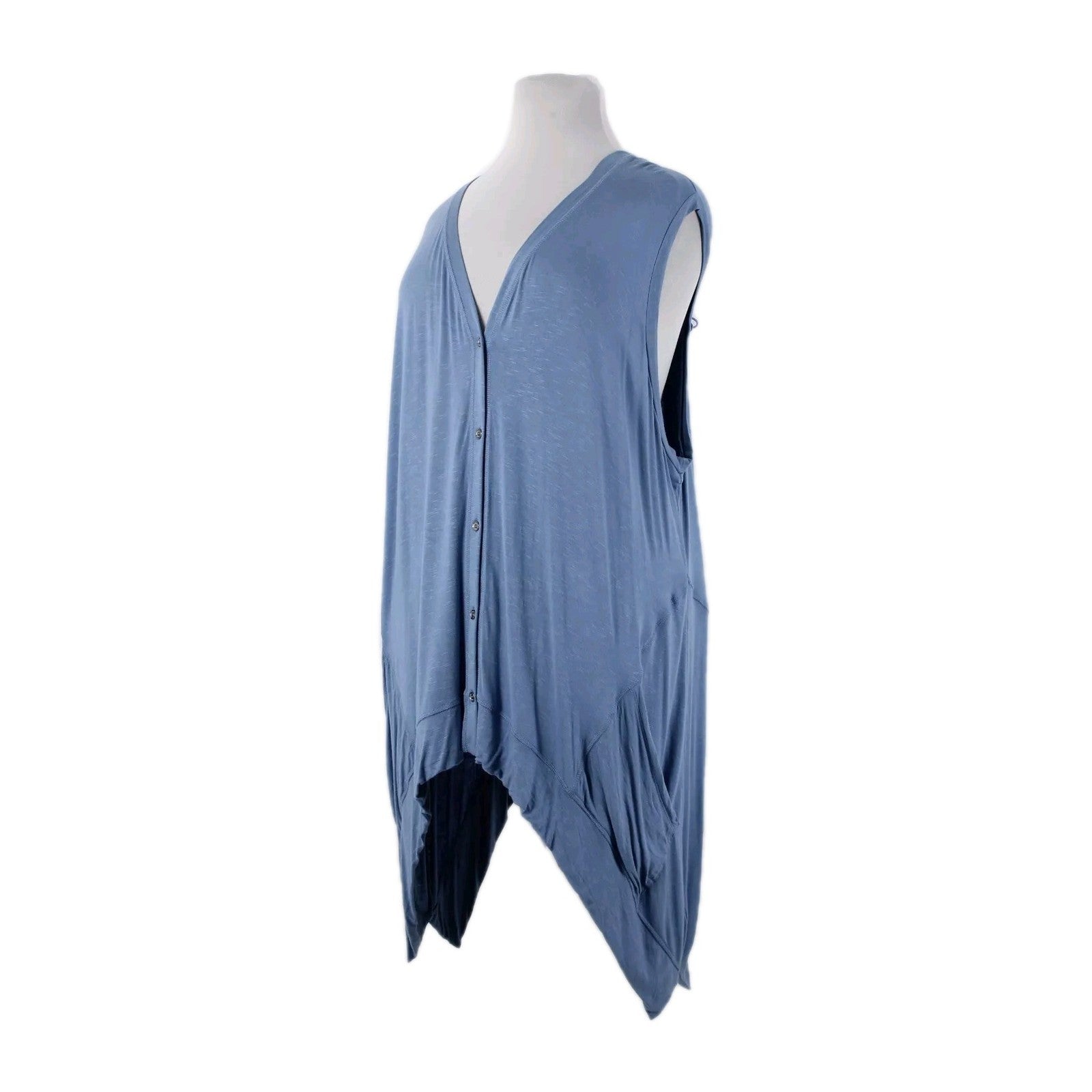 Lori Goldstein Logo Sz 3X Blue Asymmetrical Pockets Rayon Spandex Layer Vest Top