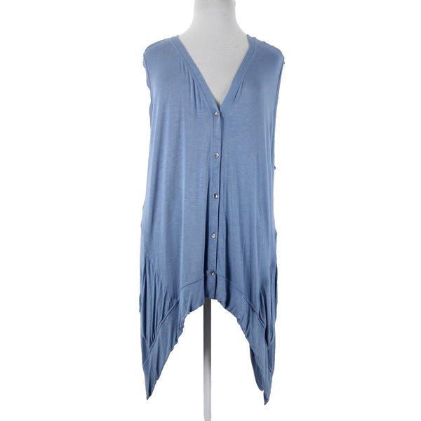 Lori Goldstein Logo Sz 3X Blue Asymmetrical Pockets Rayon Spandex Layer Vest Top