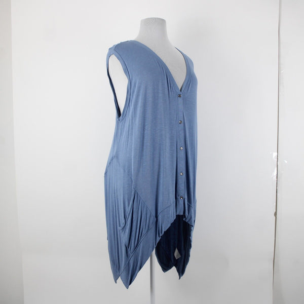 Lori Goldstein Logo Sz 3X Blue Asymmetrical Pockets Rayon Spandex Layer Vest Top