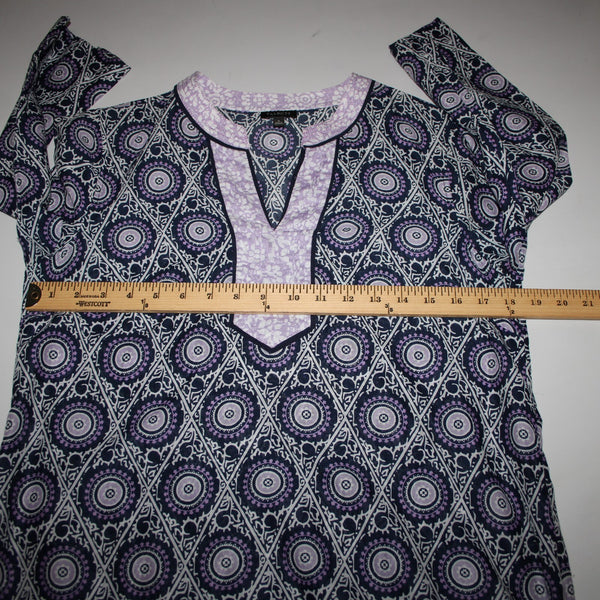 Talbots Sz S Lavender Navy White V Neck Sheer 3/4 Sleeve 100% Cotton Top