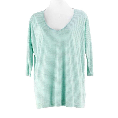 My Line 2 Sz M Mint Gray Stripe Poly Cotton Rayon Drop Shoulder 3/4 Slv Top
