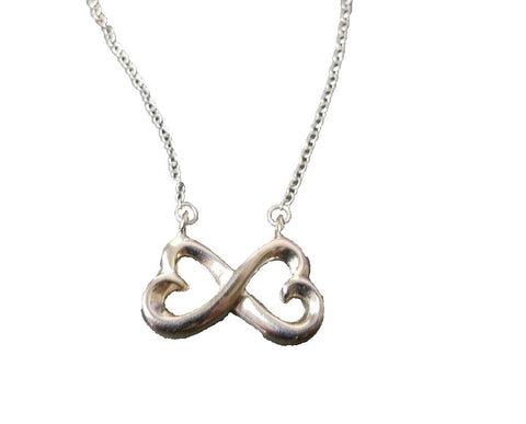 Sterling Silver 18" Delicate Double Twisted Conjoined Infinity Hearts Necklace