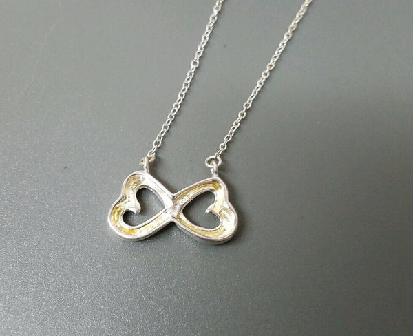 Sterling Silver 18" Delicate Double Twisted Conjoined Infinity Hearts Necklace