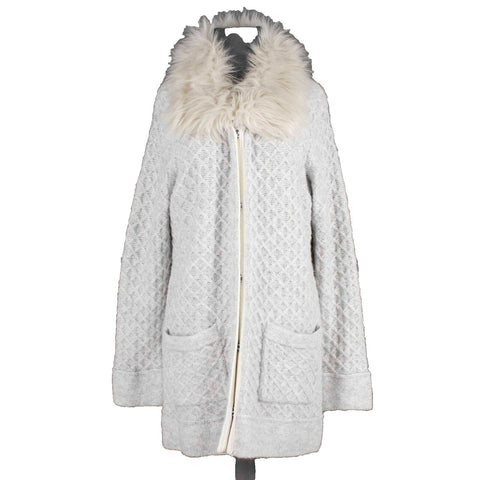 Coldwater Creek NEW $170 Sz L Gray Faux Fur Collared Zip Acrylic Nylon Wrap