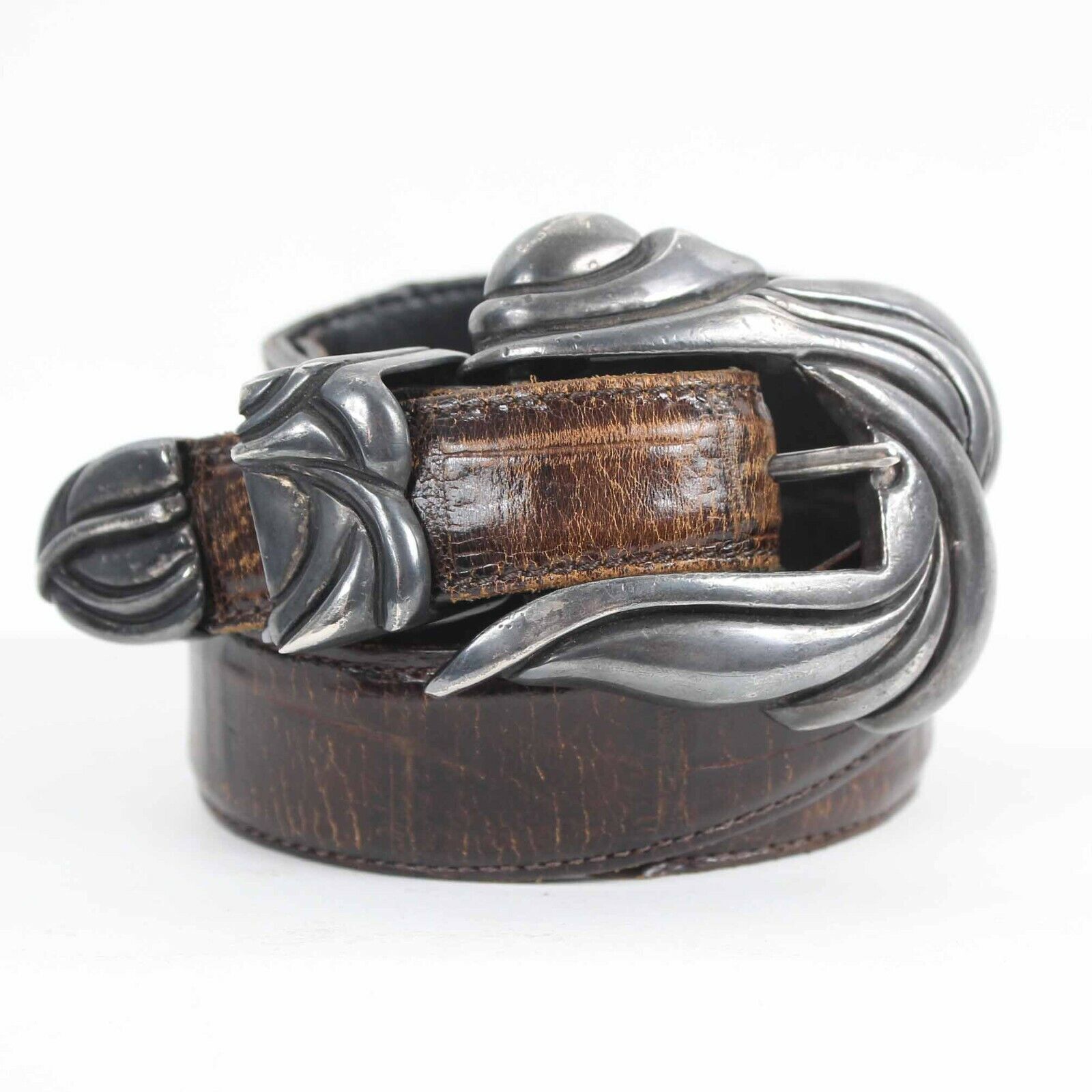 Vicenza Sport Sz 26 Brown Croco Embossed Silver Buckle Calfskin Belt