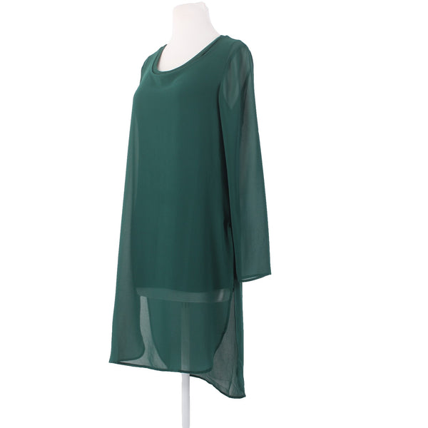 Soft Surroundings Top Sz XS Green Sheer Overlay Round Neck Poly Viscose Spandex