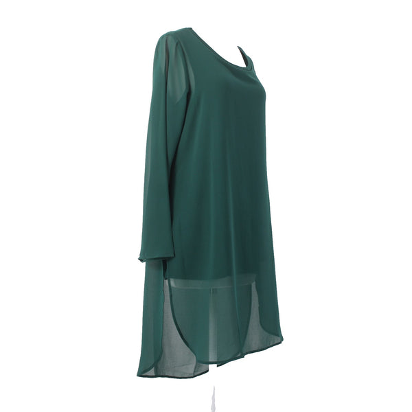 Soft Surroundings Top Sz XS Green Sheer Overlay Round Neck Poly Viscose Spandex