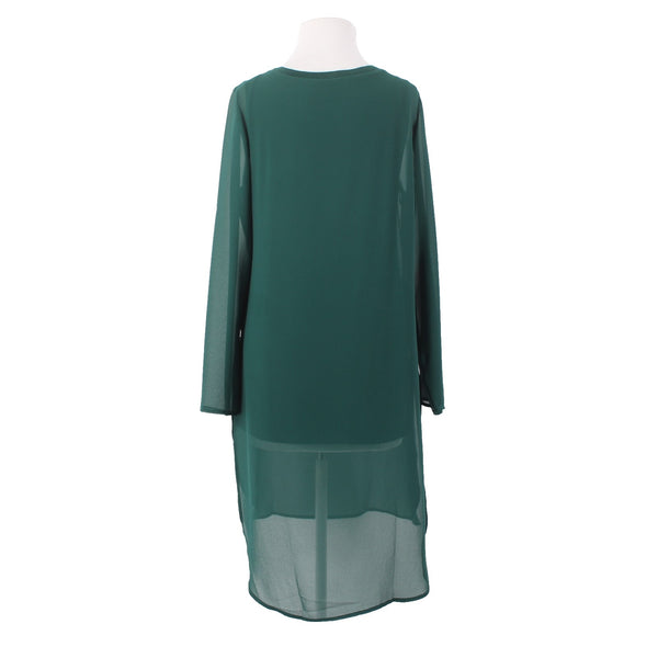 Soft Surroundings Top Sz XS Green Sheer Overlay Round Neck Poly Viscose Spandex
