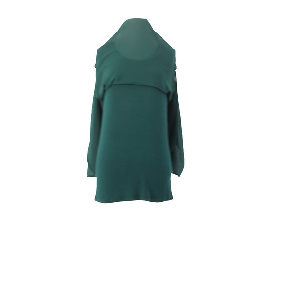 Soft Surroundings Top Sz XS Green Sheer Overlay Round Neck Poly Viscose Spandex