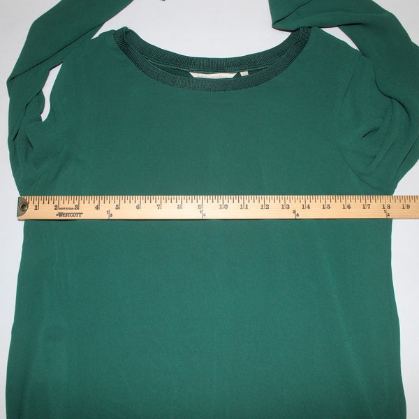 Soft Surroundings Top Sz XS Green Sheer Overlay Round Neck Poly Viscose Spandex