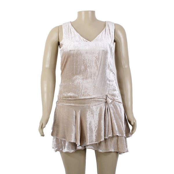 Ralph Lauren Dress Sz 3 Pink Tan Velour Asymmetrical Viscose Silk Dress
