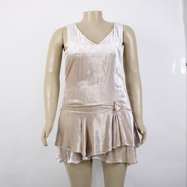 Ralph Lauren Dress Sz 3 Pink Tan Velour Asymmetrical Viscose Silk Dress
