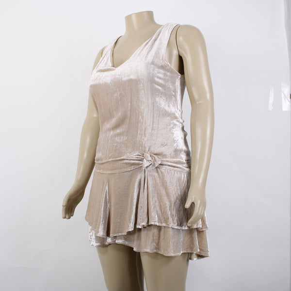 Ralph Lauren Dress Sz 3 Pink Tan Velour Asymmetrical Viscose Silk Dress