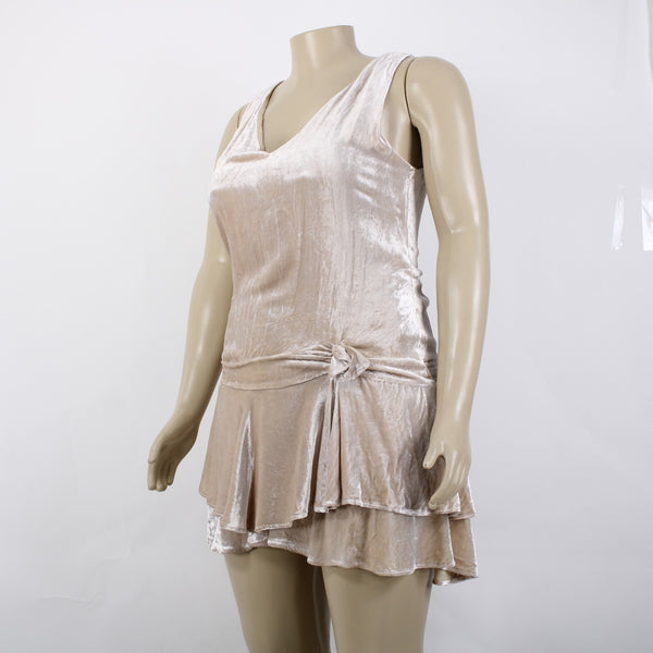 Ralph Lauren Dress Sz 3 Pink Tan Velour Asymmetrical Viscose Silk Dress