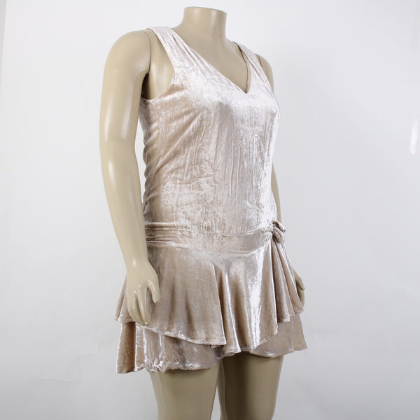 Ralph Lauren Dress Sz 3 Pink Tan Velour Asymmetrical Viscose Silk Dress