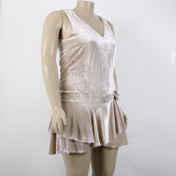 Ralph Lauren Dress Sz 3 Pink Tan Velour Asymmetrical Viscose Silk Dress