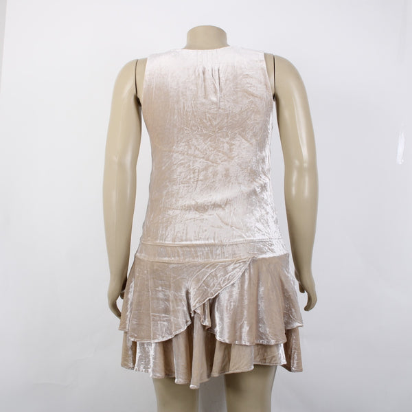 Ralph Lauren Dress Sz 3 Pink Tan Velour Asymmetrical Viscose Silk Dress