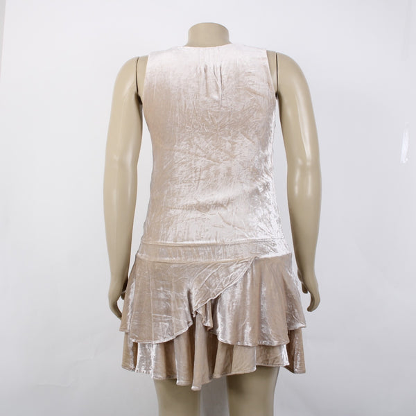Ralph Lauren Dress Sz 3 Pink Tan Velour Asymmetrical Viscose Silk Dress