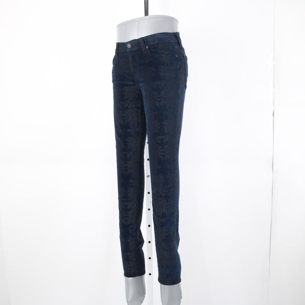 7 For All Mankind Sz 28 x 30 Navy Blue Black Patterned Cotton Spandex Jeans