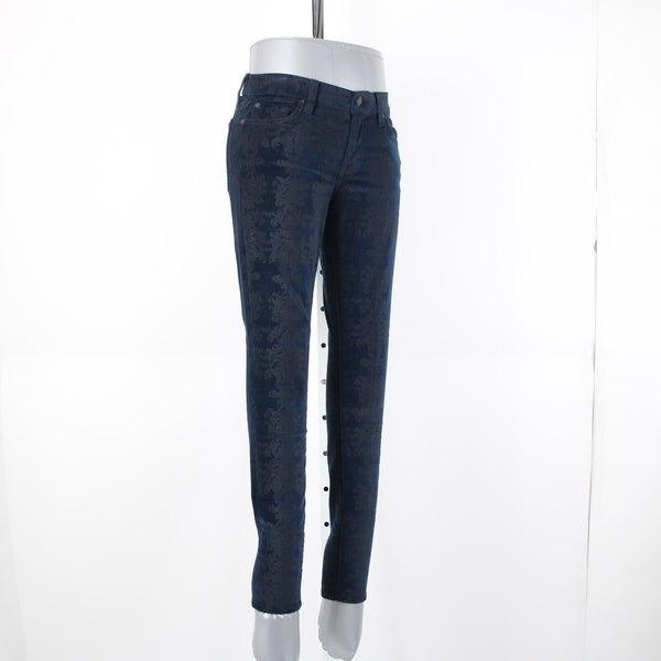 7 For All Mankind Sz 28 x 30 Navy Blue Black Patterned Cotton Spandex Jeans
