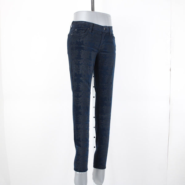 7 For All Mankind Sz 28 x 30 Navy Blue Black Patterned Cotton Spandex Jeans