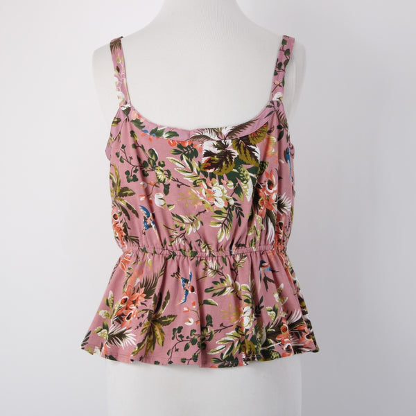 Tiny Top NEW $88 Sz M Pink Green Multi Color Floral 100% Cotton Camisole Top