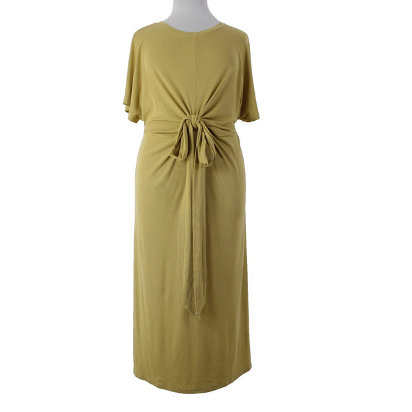 Mittoshop Dress Sz L Green Front Knot Tie Polyester Rayon Spandex Dress