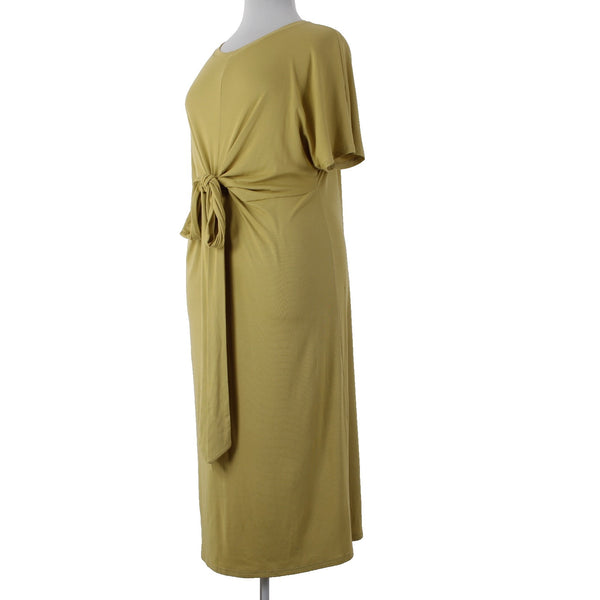 Mittoshop Dress Sz L Green Front Knot Tie Polyester Rayon Spandex Dress