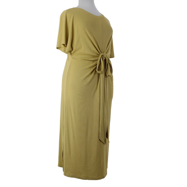 Mittoshop Dress Sz L Green Front Knot Tie Polyester Rayon Spandex Dress