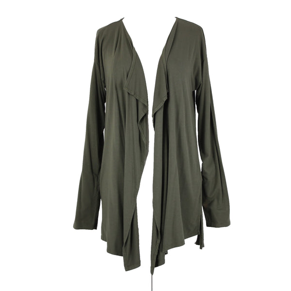 Vince Camuto Sz MP Green Draper Collar Rayon Spandex Wrap Sweater Cardigan Wrap