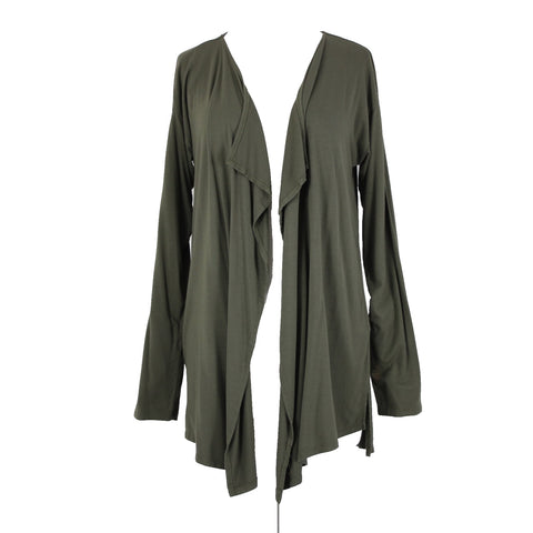 Vince Camuto Sz MP Green Draper Collar Rayon Spandex Wrap Sweater Cardigan Wrap