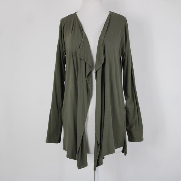 Vince Camuto Sz MP Green Draper Collar Rayon Spandex Wrap Sweater Cardigan Wrap