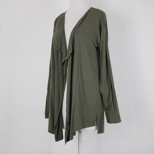 Vince Camuto Sz MP Green Draper Collar Rayon Spandex Wrap Sweater Cardigan Wrap
