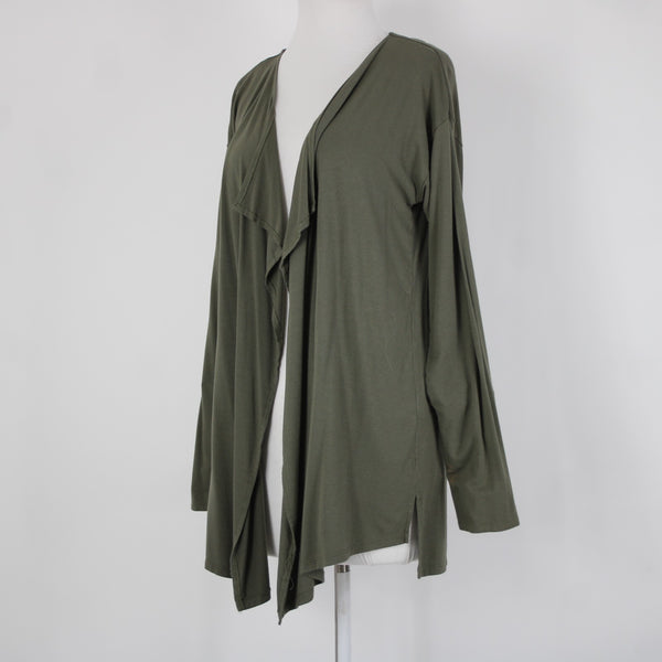 Vince Camuto Sz MP Green Draper Collar Rayon Spandex Wrap Sweater Cardigan Wrap