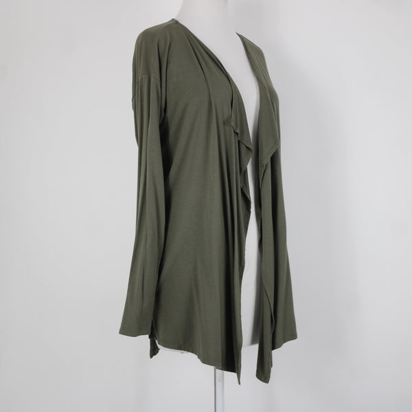 Vince Camuto Sz MP Green Draper Collar Rayon Spandex Wrap Sweater Cardigan Wrap