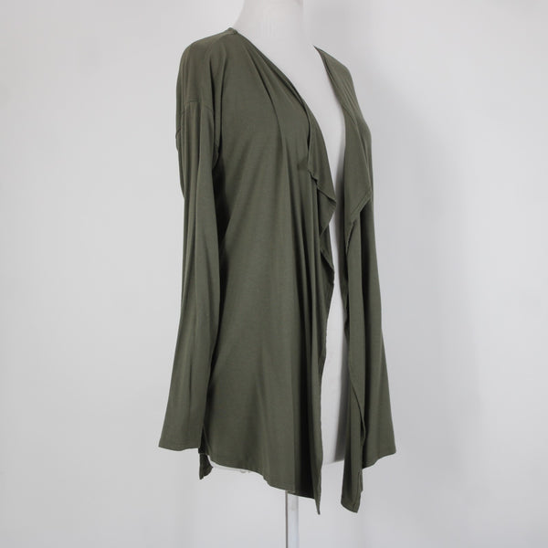 Vince Camuto Sz MP Green Draper Collar Rayon Spandex Wrap Sweater Cardigan Wrap
