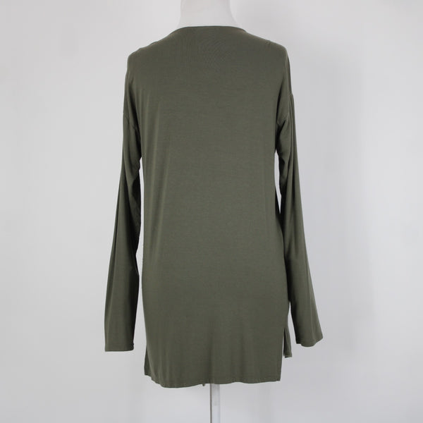 Vince Camuto Sz MP Green Draper Collar Rayon Spandex Wrap Sweater Cardigan Wrap