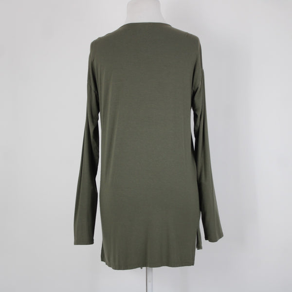 Vince Camuto Sz MP Green Draper Collar Rayon Spandex Wrap Sweater Cardigan Wrap