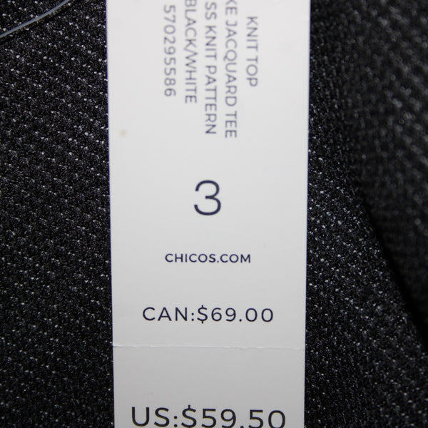 Chicos NEW $60 Jacquard Sz 3 Black White Reptile Knit Poly Rayon Spandex Top
