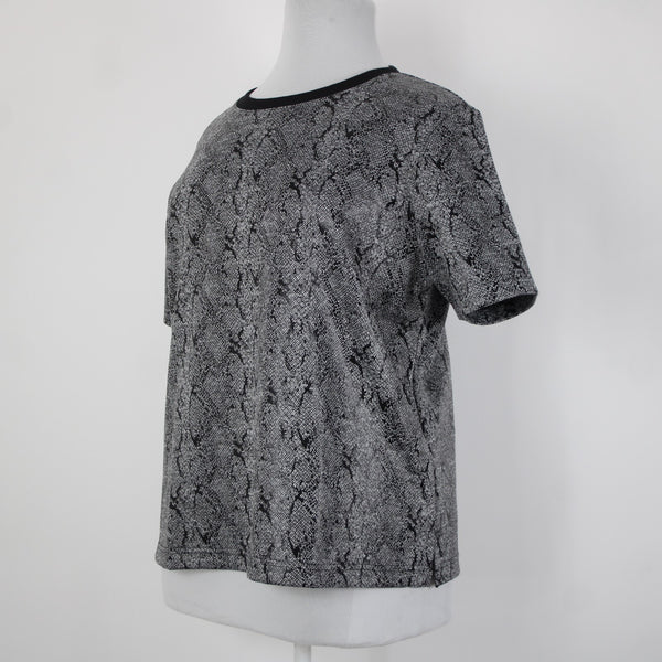 Chicos NEW $60 Jacquard Sz 3 Black White Reptile Knit Poly Rayon Spandex Top