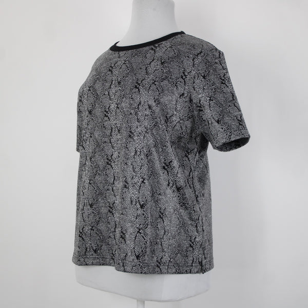 Chicos NEW $60 Jacquard Sz 3 Black White Reptile Knit Poly Rayon Spandex Top