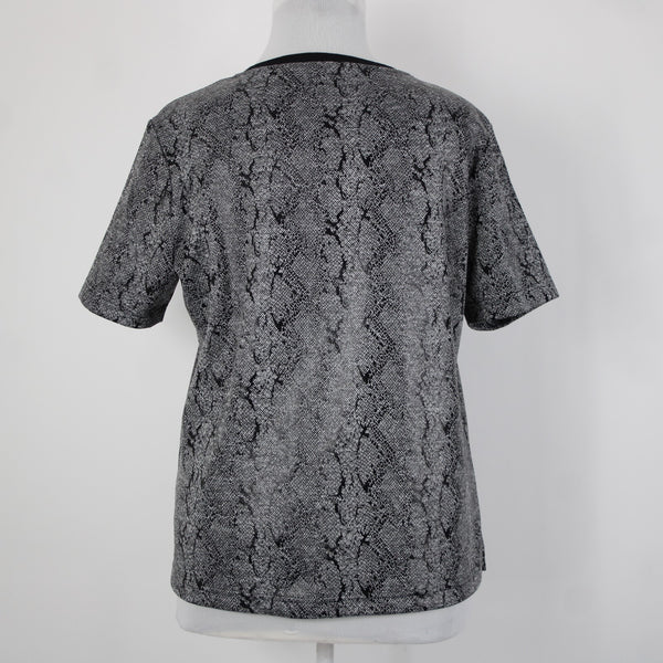 Chicos NEW $60 Jacquard Sz 3 Black White Reptile Knit Poly Rayon Spandex Top